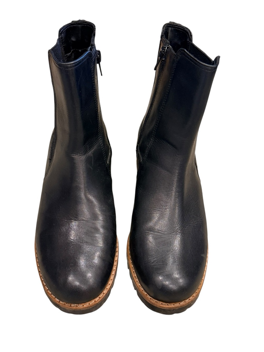 David Tate Santorini Black Leather Chelsea Boot Lug Sole Block Heel Size 7